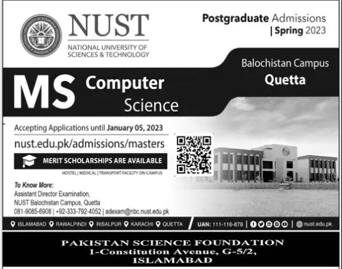 National University of Sciences Technology Quetta Admissions – National University of Sciences & Technology Admissions 2022 — original advertisement