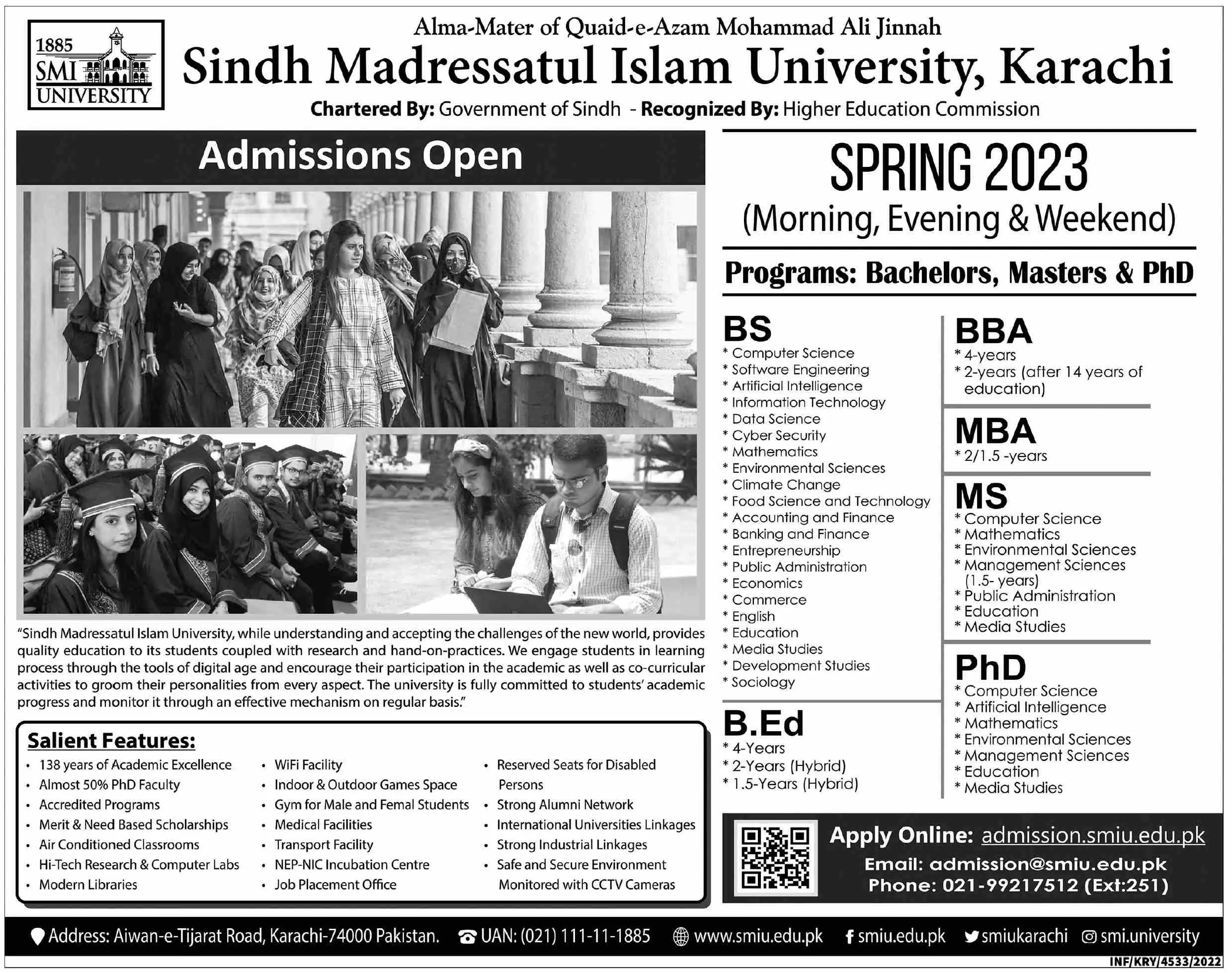 Sindh Madressatul Islamic University Karachi Admissions 2022 – Sindh Madressatul Islam University Karachi Admissions 2022 — original advertisement