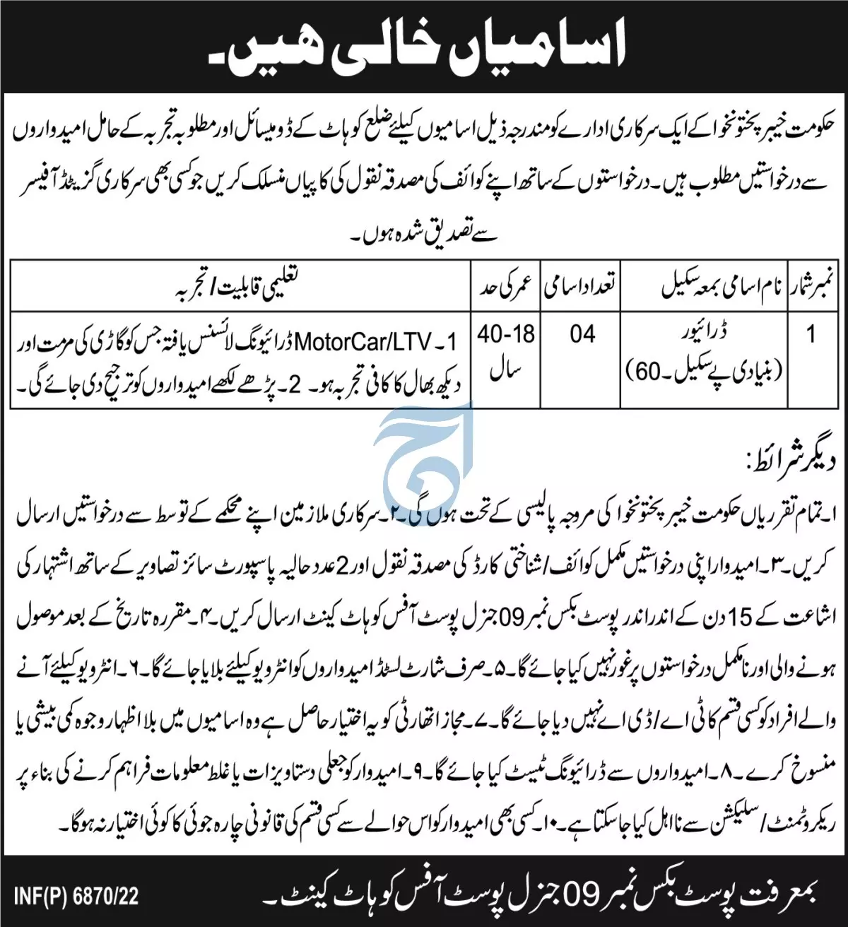 Government organization Kohat Cantt Jobs 2022 – Pakistan Army Jobs 2022 — original advertisement