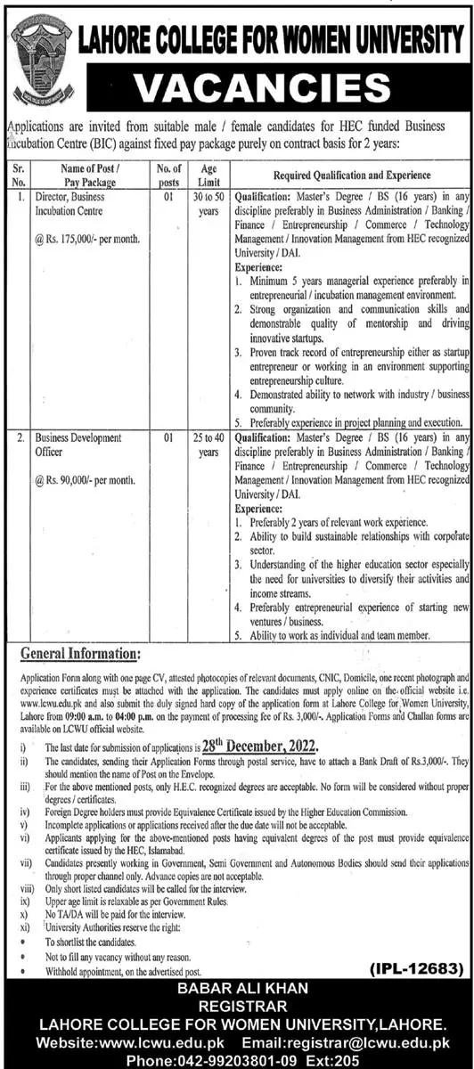 Lahore College for Women University Jobs 2022 – Lahore College for Women University Lahore Jobs 2022 — original advertisement