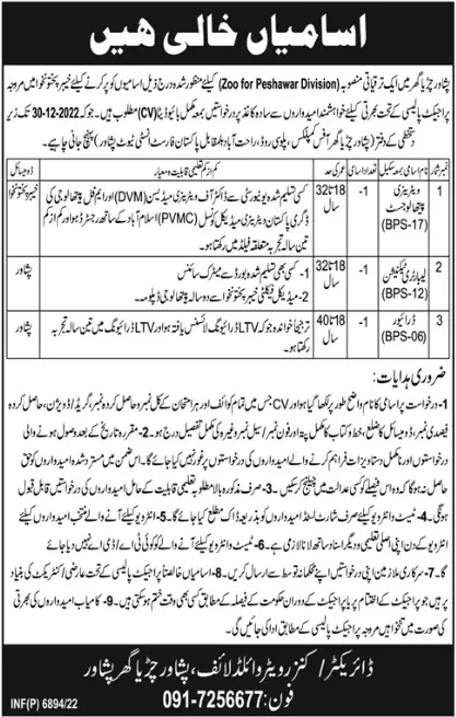 Wildlife Department Khyber Pakhtunkhwa Jobs 2022 – Forest Department Khyber Pakhtunkhwa Jobs 2022 — original advertisement