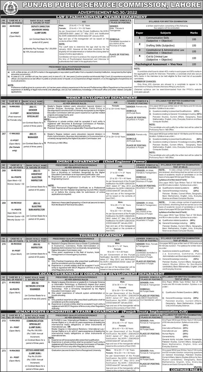 Punjab Public Service Commission Jobs 30/2022 – Punjab Public Service Commission Lahore Jobs 2022 — original advertisement