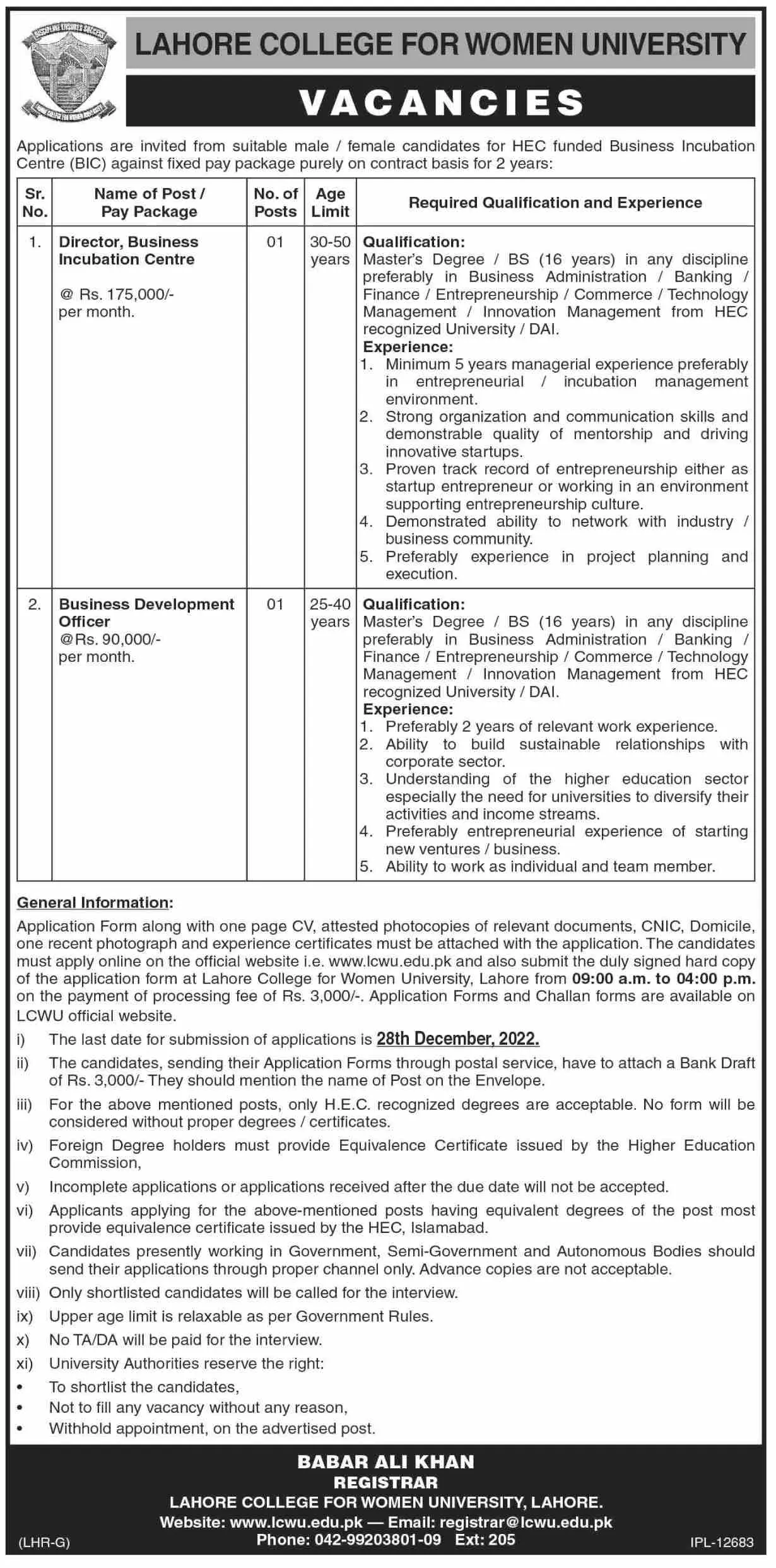 Lahore College for Women University Jobs 2022 – Lahore College for Women University Lahore Jobs 2022 — original advertisement