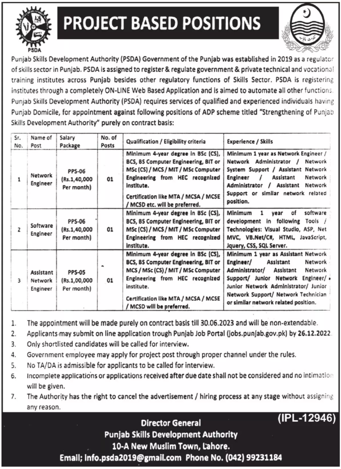 Punjab Skills Development Authority (PSDA) Jobs 2022 – Punjab Skills Development Fund Jobs 2022 — original advertisement