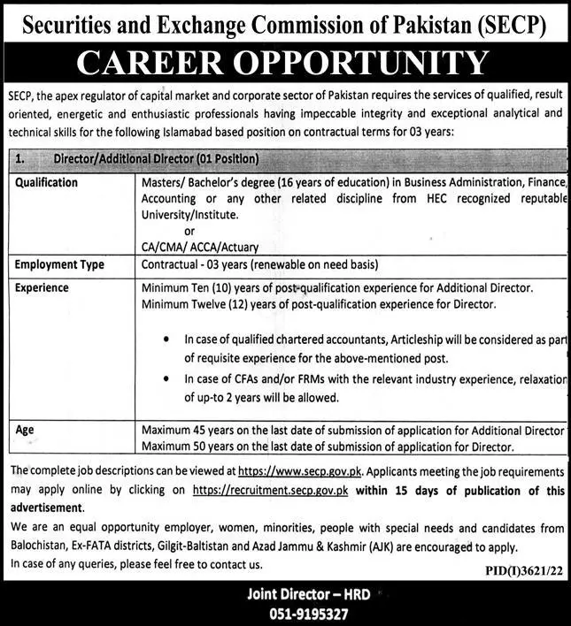 Securities & Exchange Commission of Pakistan  Jobs 2022 Jobs 2022 — original advertisement