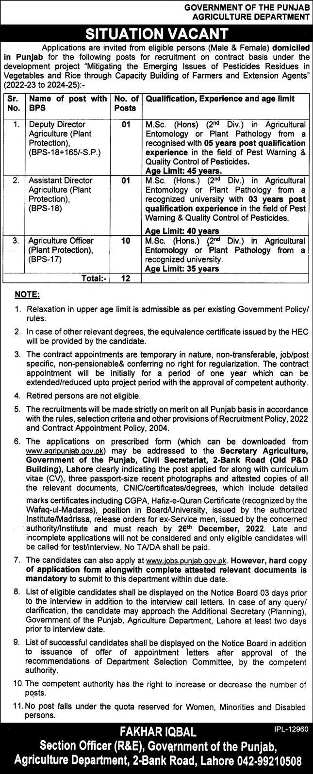 Agriculture Department Punjab Jobs 2022 Jobs 2022 — original advertisement