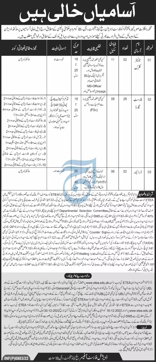 Forest Department Khyber Pakhtunkhwa Jobs 2022 Jobs 2022 — original advertisement