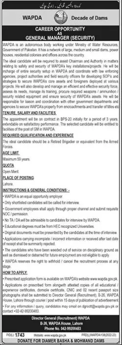 Water and Power Development Authority WAPDA Jobs 2022 Jobs 2022 — original advertisement