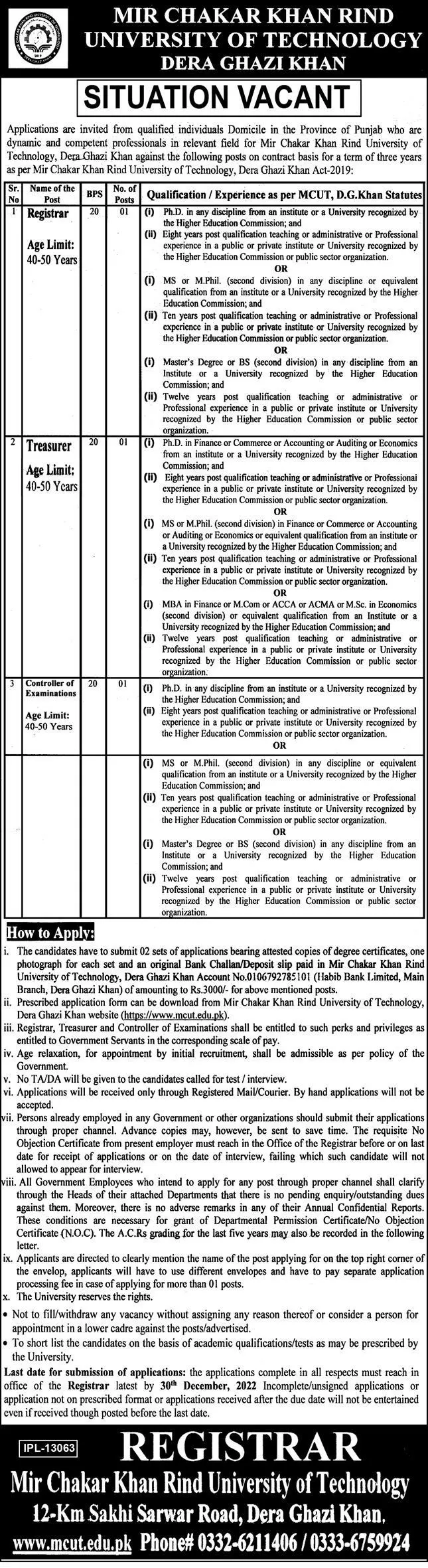 Mir Chakar Khan Rind University of Technology DG khan Jobs – Mir Chakar Khan Rind University of Technology Dera Ghazi Khan Jobs 2022 — original advertisement