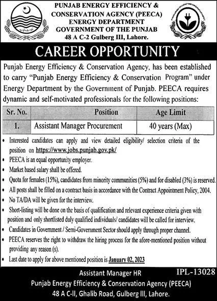Punjab Energy Efficiency & Conservation Agency PEECA Jobs – Punjab Energy Efficiency & Conservation Agency - PEECA Jobs 2022 — original advertisement