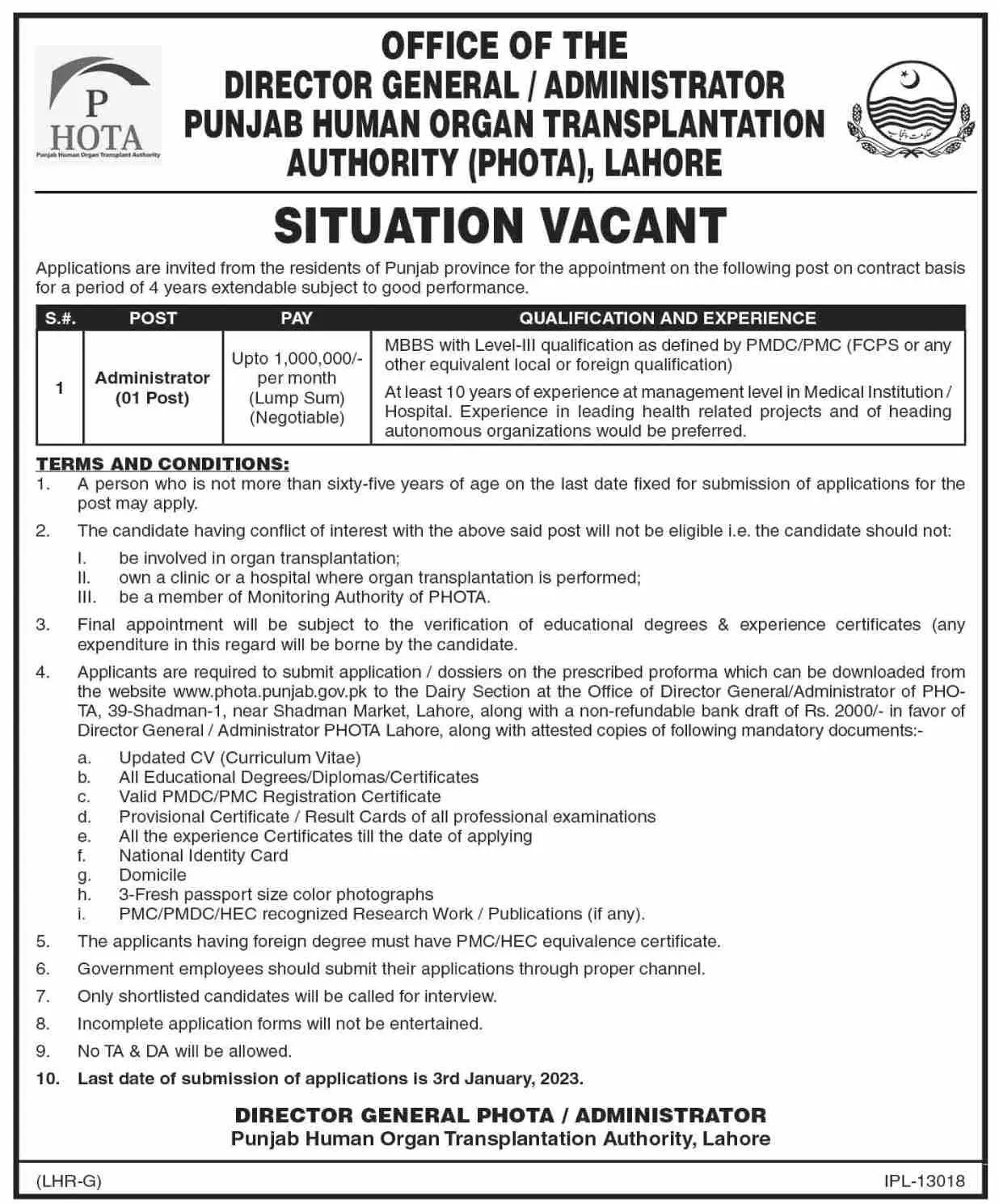 Punjab Human Organ Transplantation Authority Jobs 2022 Jobs 2022 — original advertisement