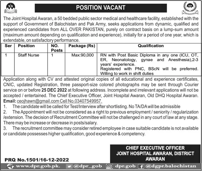 Joint Hospital Awaran District Awaran Jobs 2022 Jobs 2022 — original advertisement