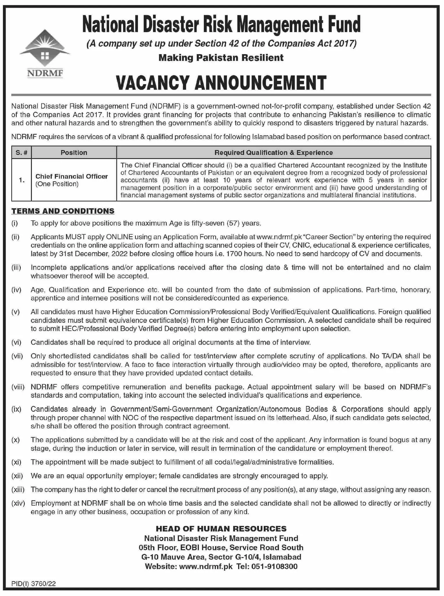 National Disaster Risk Management Fund (NDRMF) Jobs 2022 – National Disaster & Risk Management Fund Jobs 2022 — original advertisement