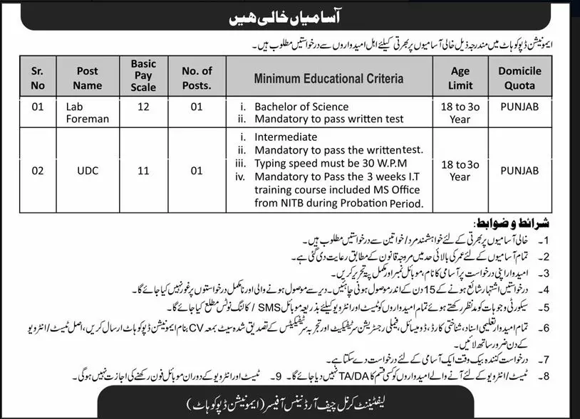 Pakistan Army Ammunition Depot Kohat Jobs 2023 Jobs 2022 — original advertisement