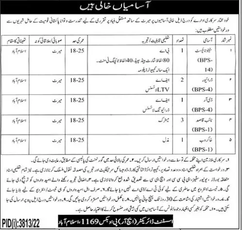 Public Sector Organization Islamabad Jobs 2023 Jobs 2022 — original advertisement