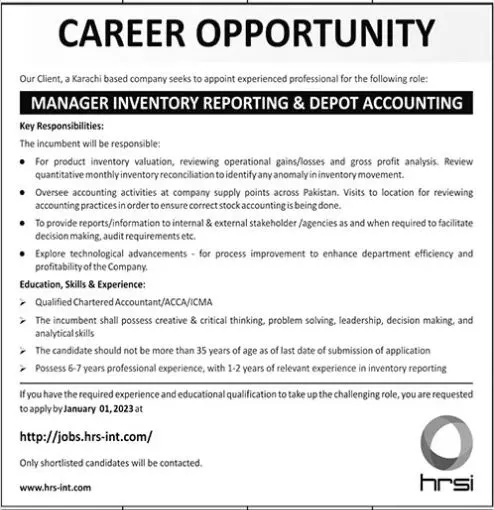 Karachi Based Company Jobs 2022 – Private Company Jobs 2022 — original advertisement