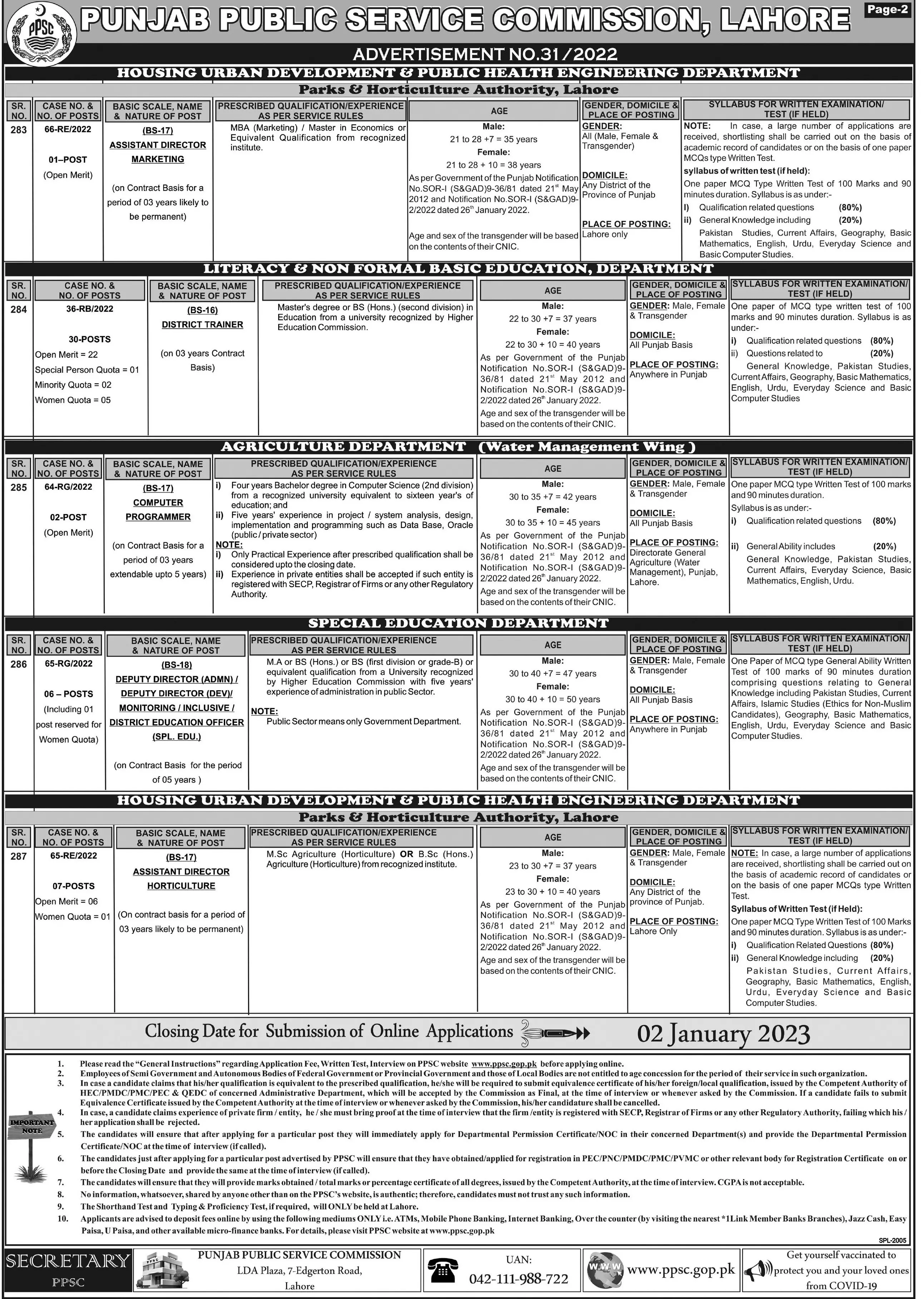 Punjab Public Service Commission Jobs 31/2022 – Punjab Public Service Commission Lahore Jobs 2022 — original advertisement