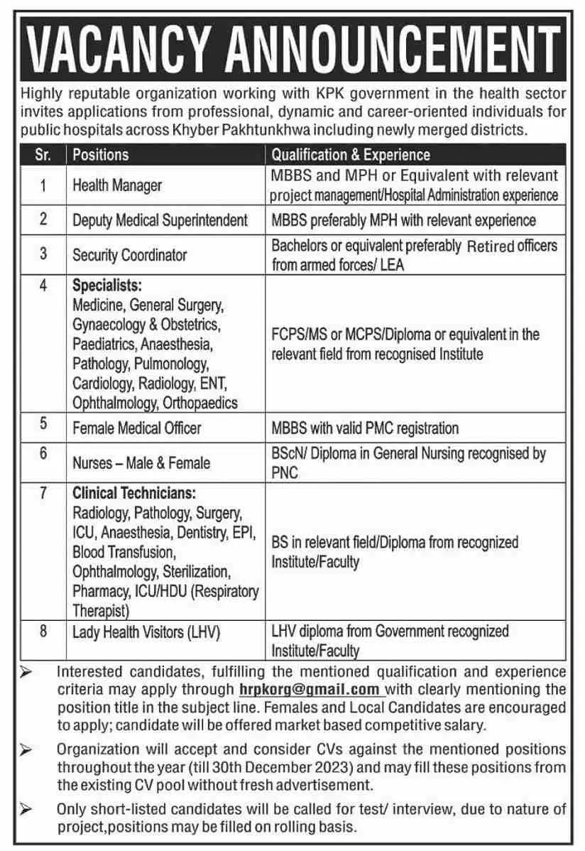 Reputable Organization Khyber Pakhtunkhwa Jobs 2023 – Public Sector Organization Jobs 2022 — original advertisement