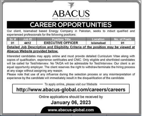 Abacus Consulting Pvt Limited Islamabad Job 20223 – Private Company Jobs 2022 — original advertisement