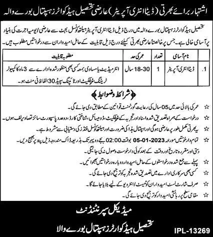 Tehsil Headquarter Hospital THQ Burewala Jobs 2023 Jobs 2022 — original advertisement