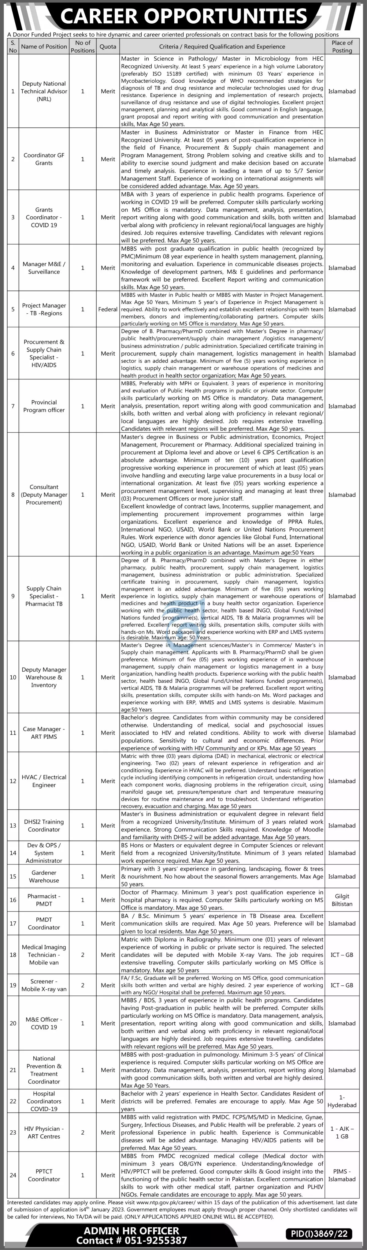 Donor Funded Project Program Islamabad Jobs 2023 – Public Sector Organization Jobs 2022 — original advertisement