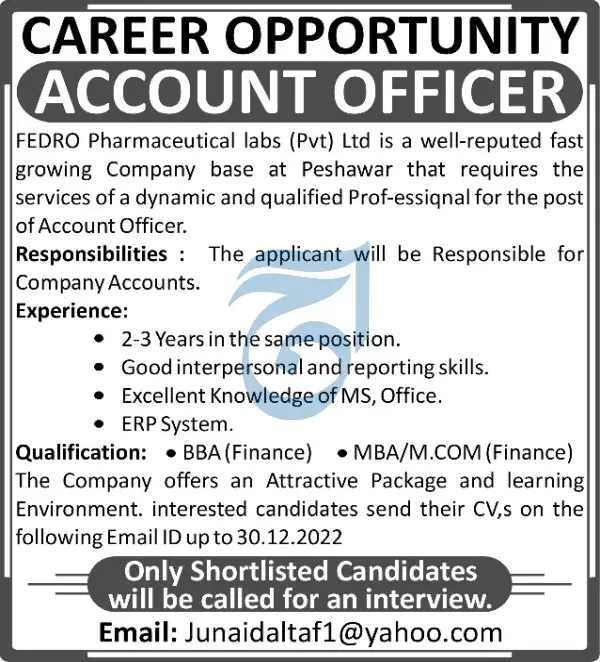 Fedro Pharmaceutical Labs Pvt Limited Jobs 2022 – Private Company Jobs 2022 — original advertisement