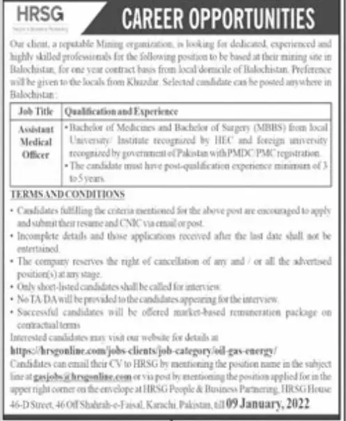HRSG Public Sector Company Balochistan Jobs 2023 – Public Sector Organization Jobs 2022 — original advertisement