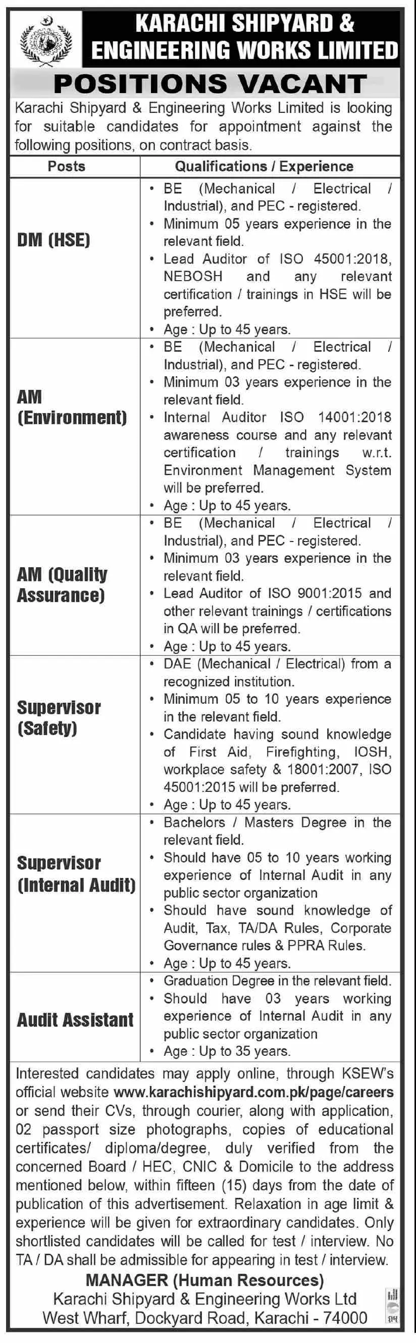 Karachi Shipyard & Engineering Works Limited Jobs 2023 Jobs 2022 — original advertisement
