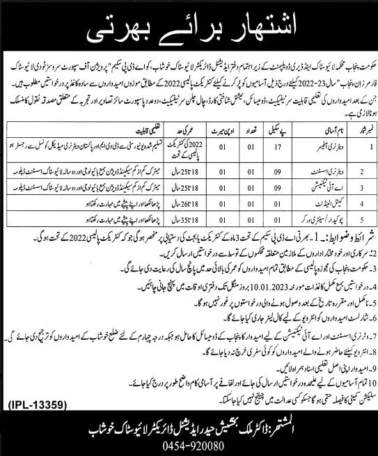 Livestock & Dairy Development Department Khushab Punjab Jobs – Livestock and Dairy Development Department Punjab Jobs 2022 — original advertisement