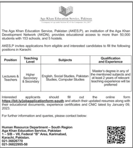 Aga Khan Education Service Pakistan Jobs 2023 Jobs 2022 — original advertisement