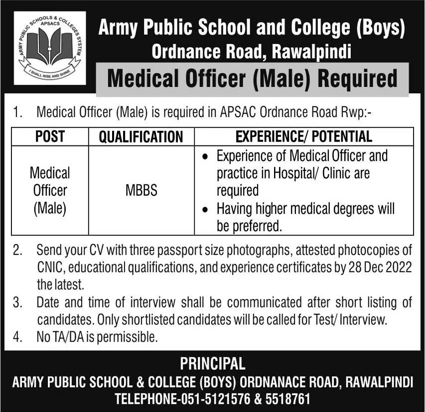 Army Public School and College Rawalpindi Jobs 2023 Jobs 2022 — original advertisement