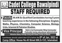 Cadet College Rawalpindi Jobs 2023 Jobs 2022 — original advertisement