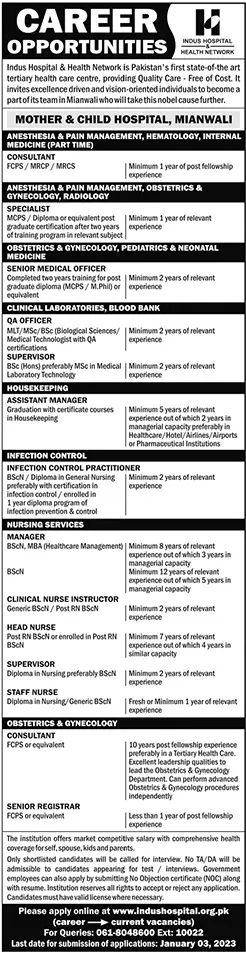 Indus Hospital & Health Network Jobs 2023 Jobs 2022 — original advertisement