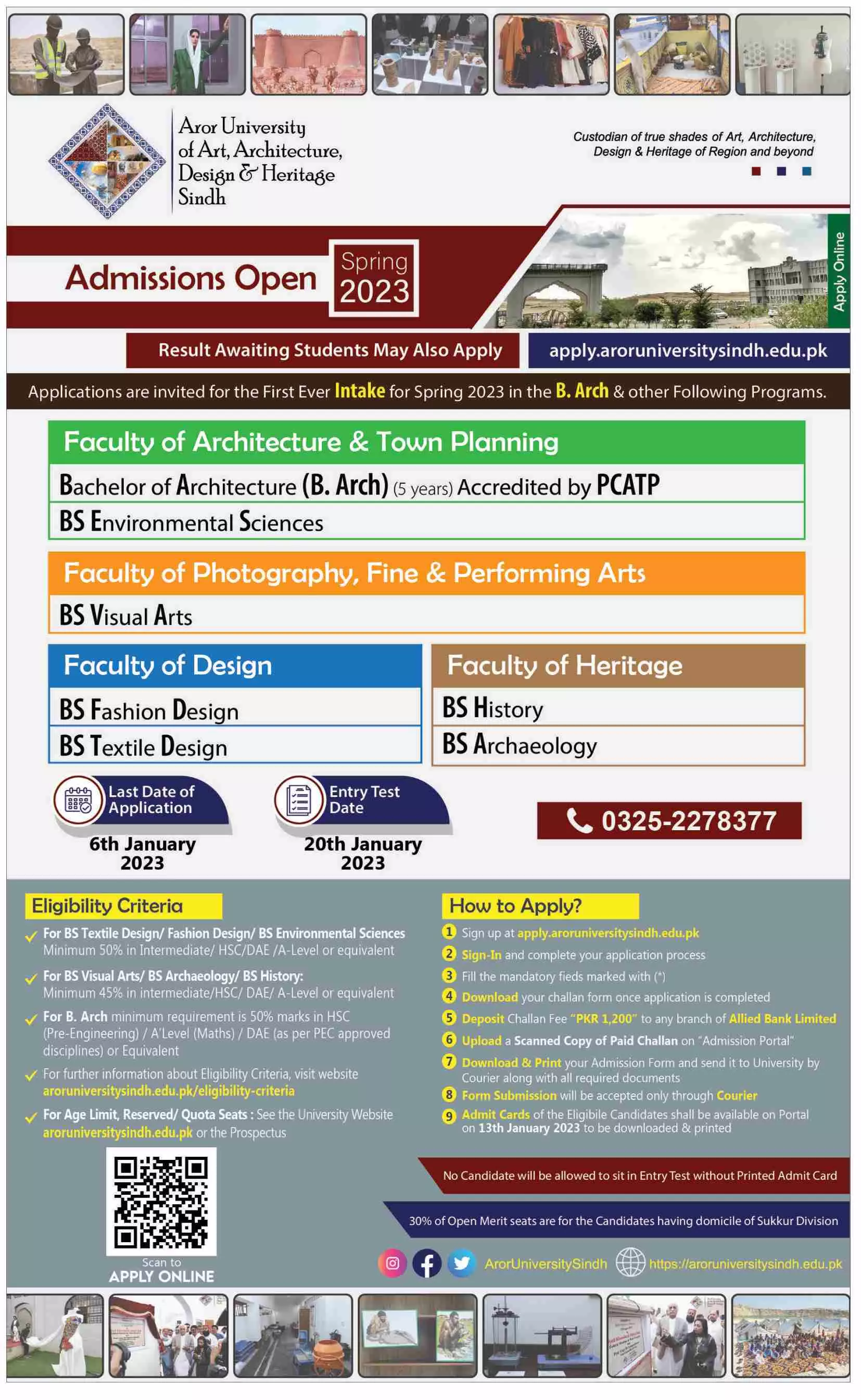 Aror University of Art, Architecture, Design Admissions – Aror university of Art Architecture Design & Heritages Sukkur Admissions 2022 — original advertisement