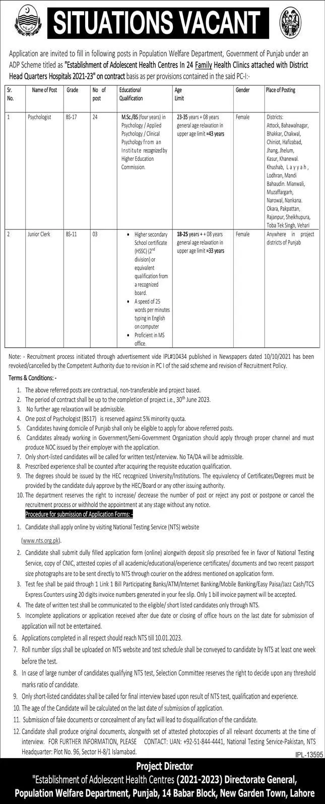 Population Welfare Department Punjab Jobs 2023 Jobs 2022 — original advertisement