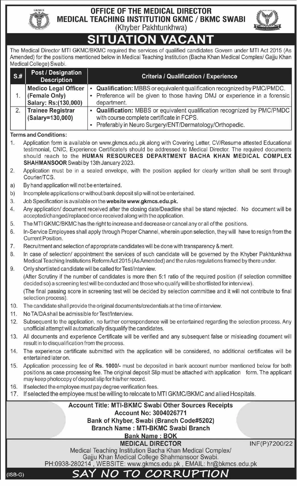 Medical Teaching Institute Swabi Khyber Pakhtunkhwa Job 2023 – Medical Teaching Institute MTI Mardan Jobs 2022 — original advertisement