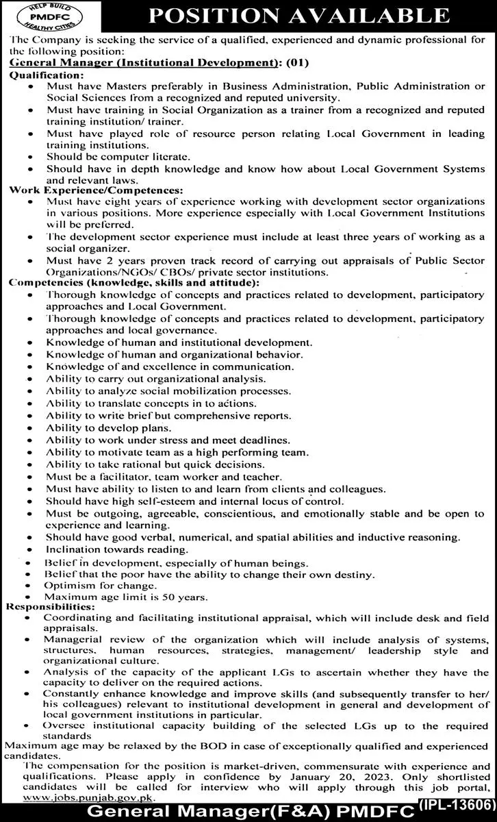 Punjab Municipal Development Fund Company (PMDFC) Jobs 2023 Jobs 2022 — original advertisement