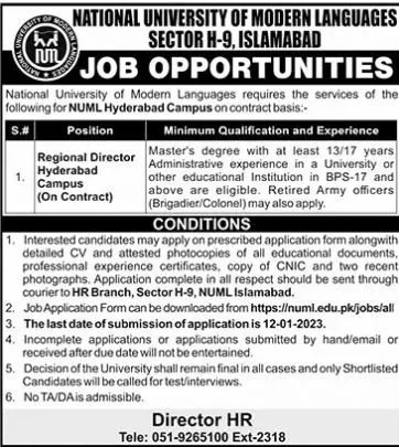 National University of Modern Languages Hyderabad Campus Job – National University of Modern Languages Islamabad Jobs 2022 — original advertisement