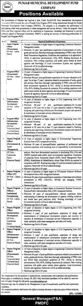 Punjab Municipal Development Fund Company (PMDFC) Jobs 2023 Jobs 2022 — original advertisement