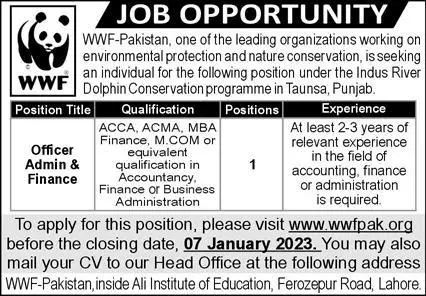 WORLD Wide Fund WWF Pakistan Jobs 2023 Jobs 2023 — original advertisement