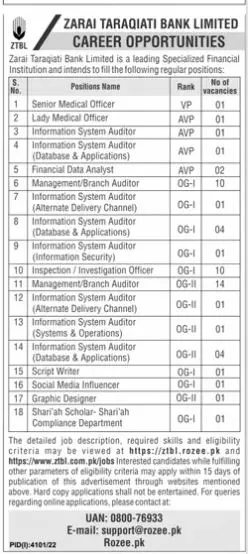 Zarai Taraqiti Bank Limited Jobs 2023 – Zarai Taraqiati Bank Limited Jobs 2023 — original advertisement