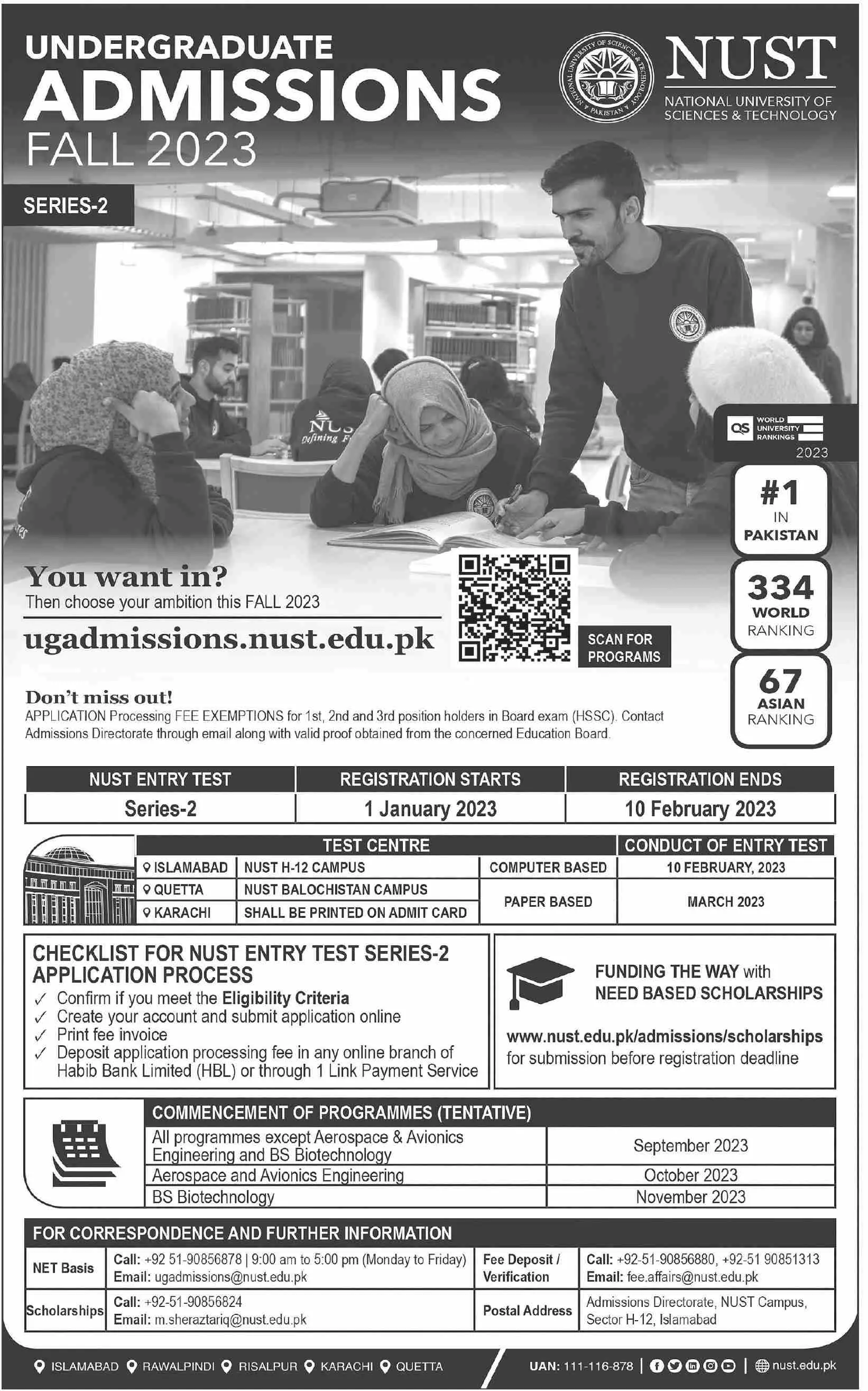 National University of Sciences & Technology NUST Admissions – National University of Science & Technology Islamabad Admissions 2023 — original advertisement