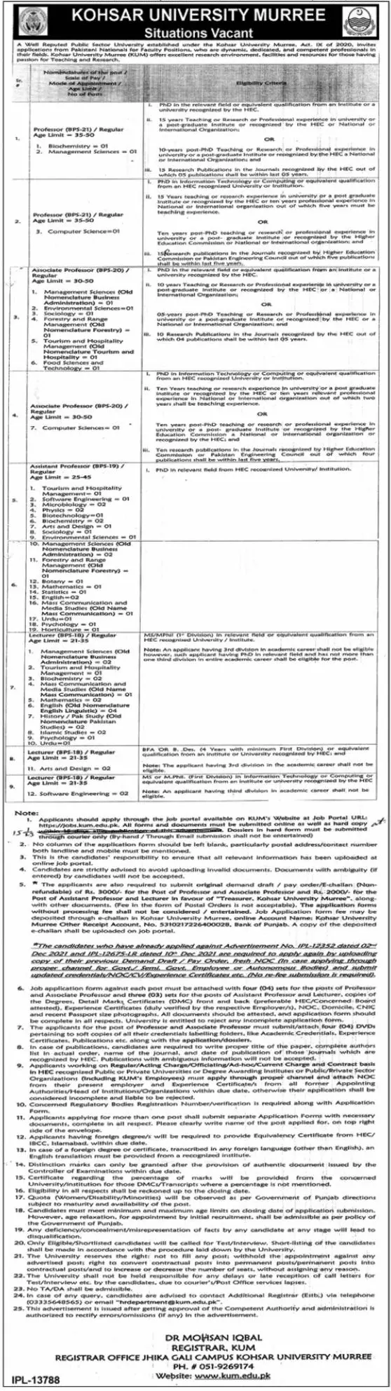 Koshar University Murree Jobs 2023 Jobs 2023 — original advertisement