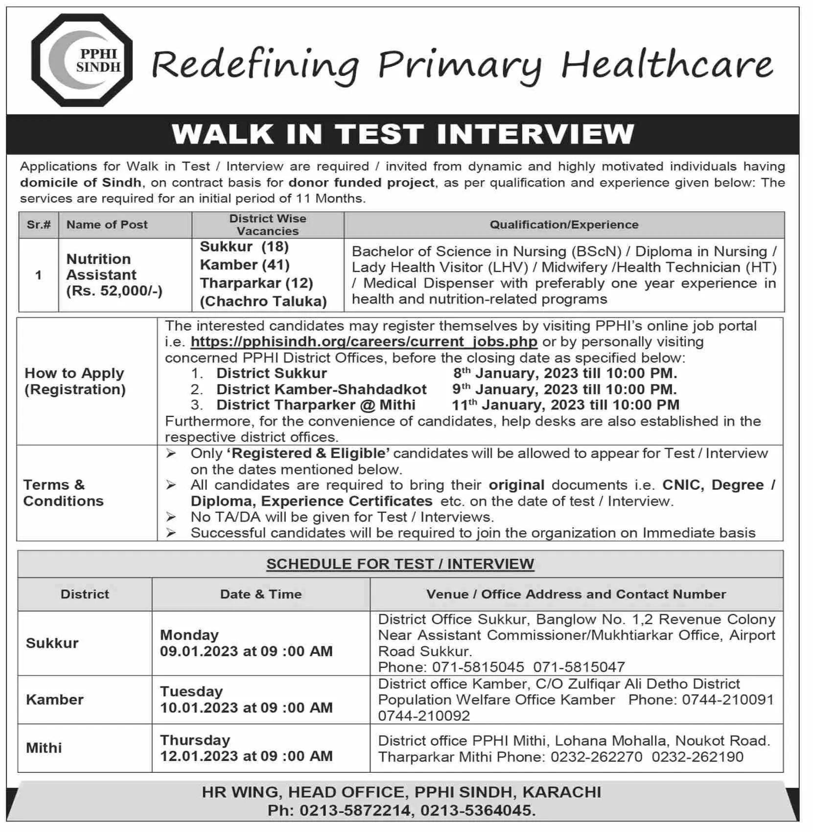 People's Primary Healthcare Initiative (PPHI) Sindh Jobs Jobs 2023 — original advertisement