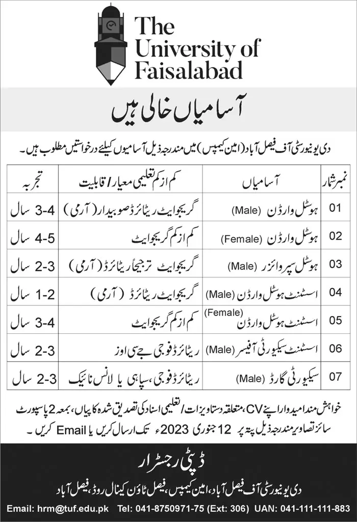 University of Faisalabad Jobs 2023 Jobs 2023 — original advertisement