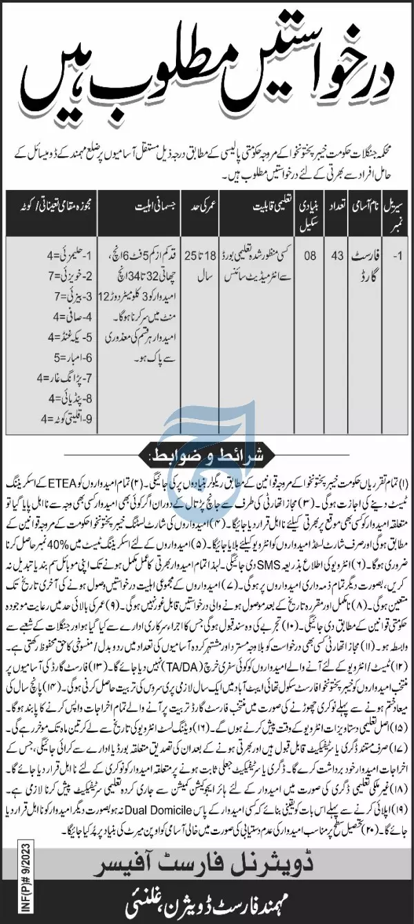 Forest Department Khyber Pakhtunkhwa Jobs 2023 Jobs 2023 — original advertisement