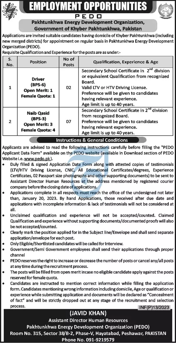 Khyber Pakhtunkhwa Energy Development Organization Jobs 2023 Jobs 2023 — original advertisement
