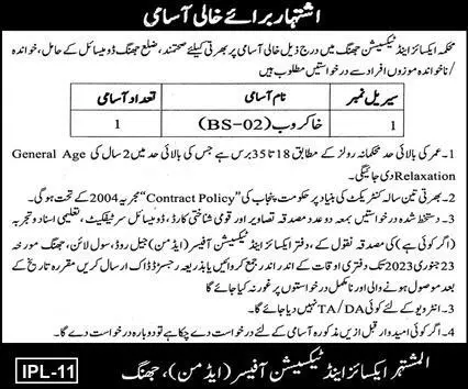 Excise and Taxation Department Jhung Jobs 2023 – Excise Taxation & Narcotics Control Department Punjab Jobs 2023 — original advertisement