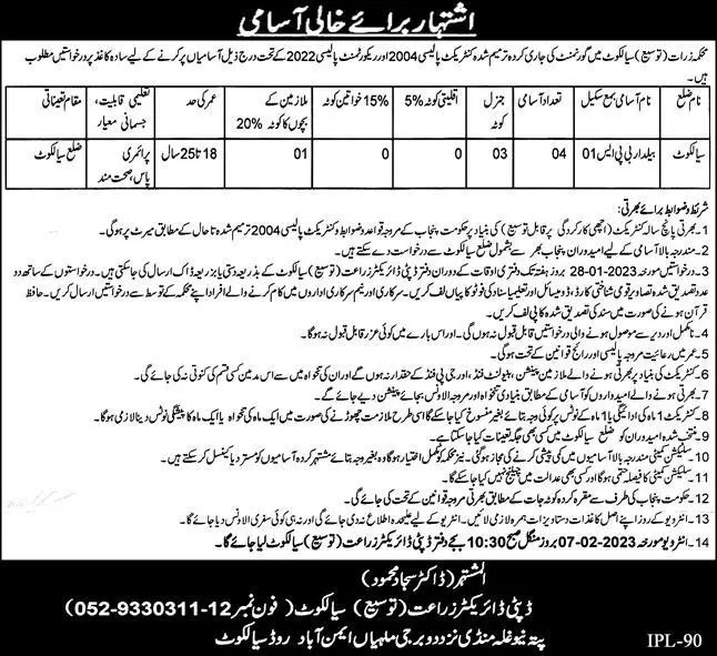Agriculture Department Sialkot Punjab Jobs 2023 – Agriculture Department Punjab Jobs 2023 — original advertisement
