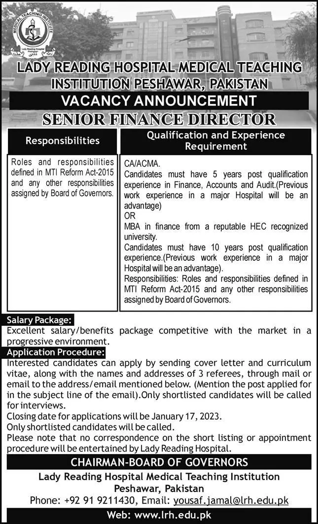 Lady Reading Hospital Medical Institute Peshawar Jobs 2023 – Lady Reading Hospital Peshawar Jobs 2023 — original advertisement